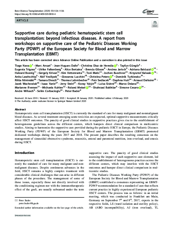 (PDF) Supportive care during pediatric hematopoietic stem cell ...