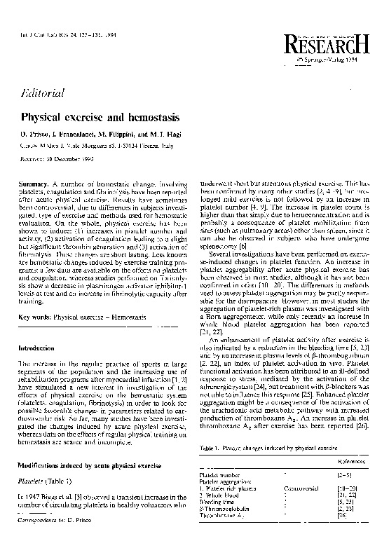 (PDF) Physical exercise and hemostasis
