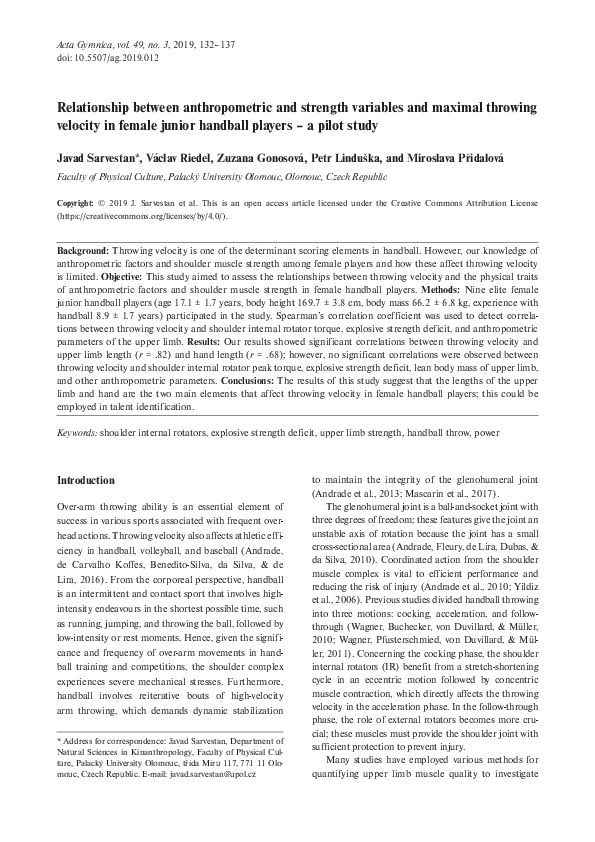 (PDF) Relationship between anthropometric and strength variables and ...