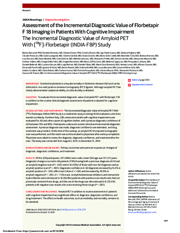 (PDF) Assessment of the Incremental Diagnostic Value of Florbetapir F ...