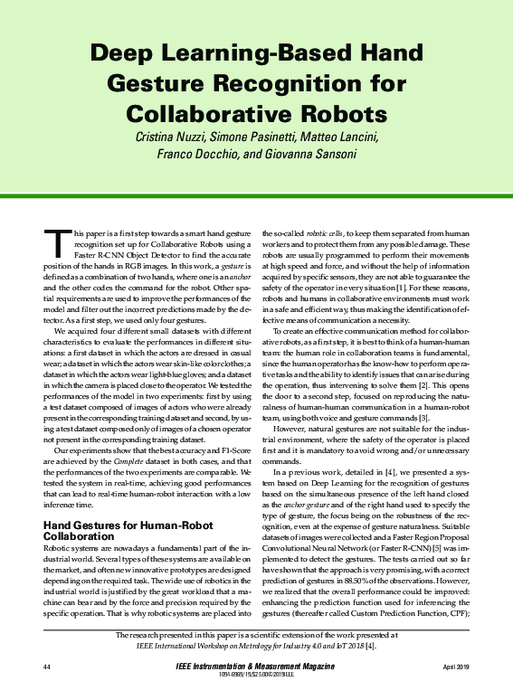 (PDF) Deep learning-based hand gesture recognition for collaborative robots