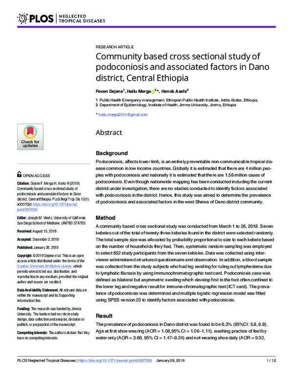 (PDF) Community based cross sectional study of podoconiosis and ...
