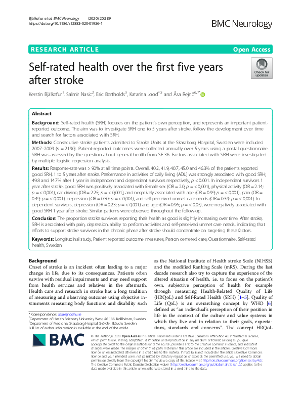 (PDF) Self-rated health over the first five years after stroke