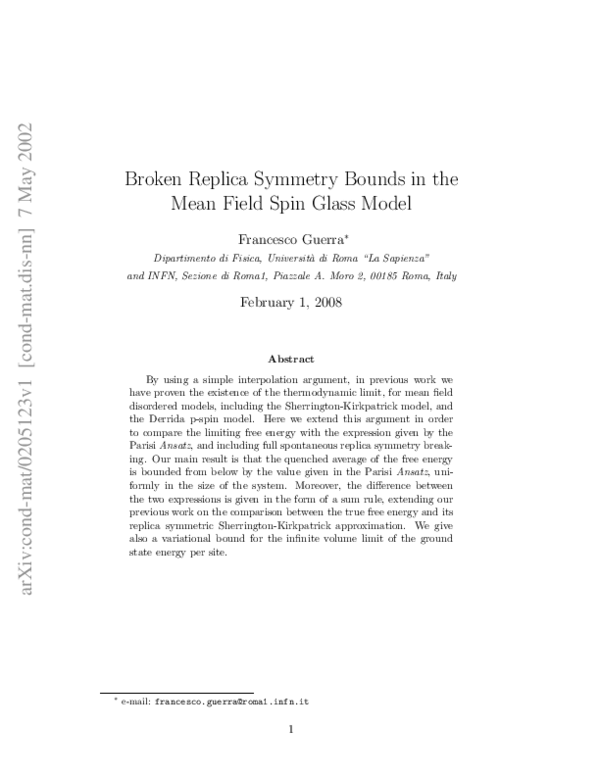 (PDF) Broken Replica Symmetry Bounds in the Mean Field Spin Glass Model