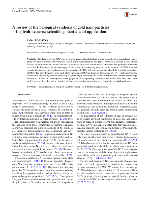 (PDF) A review of the biological synthesis of gold nanoparticles using ...