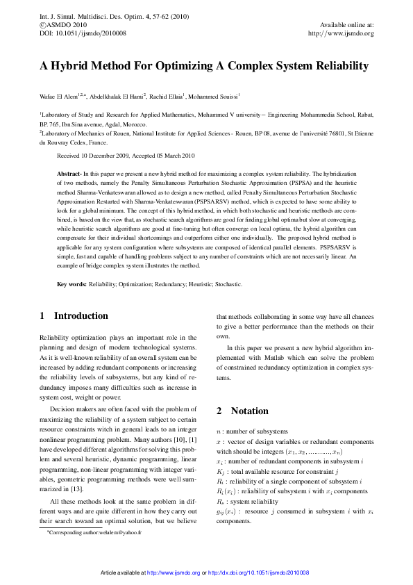 (PDF) A hybrid method for optimizing a complex system reliability
