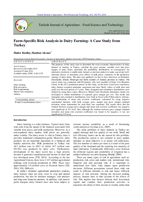 (PDF) Farm-Specific Risk Analysis in Dairy Farming: A Case Study from ...