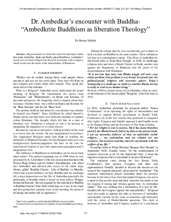 (PDF) Dr. Ambedkar’s encounter with Buddha- “Ambedkrite Buddhism as ...