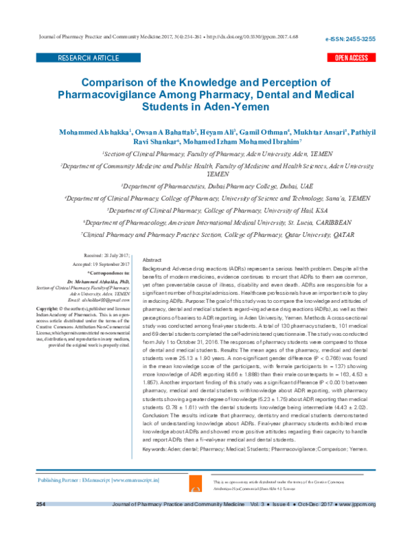 (PDF) Comparison of the Knowledge and Perception of Pharmacovigilance ...