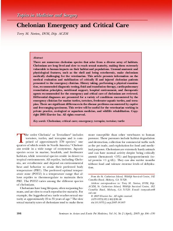 PDF) Chelonian Emergency and Critical Care