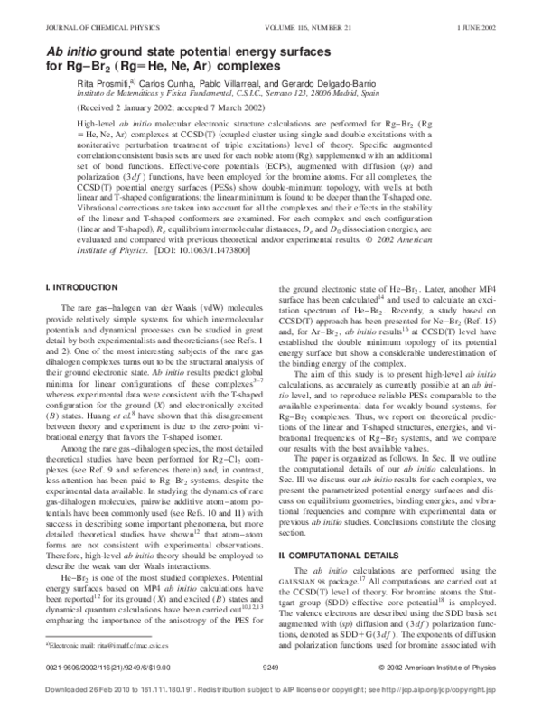 (PDF) Ab initio ground state potential energy surfaces for Rg–Br[sub 2 ...