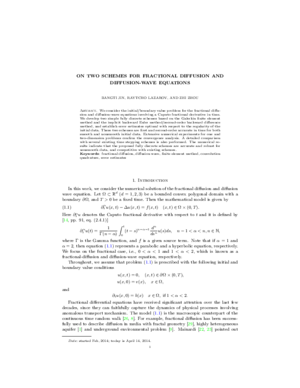 (PDF) On Two Schemes for Fractional Diffusion and Diffusion-Wave Equations