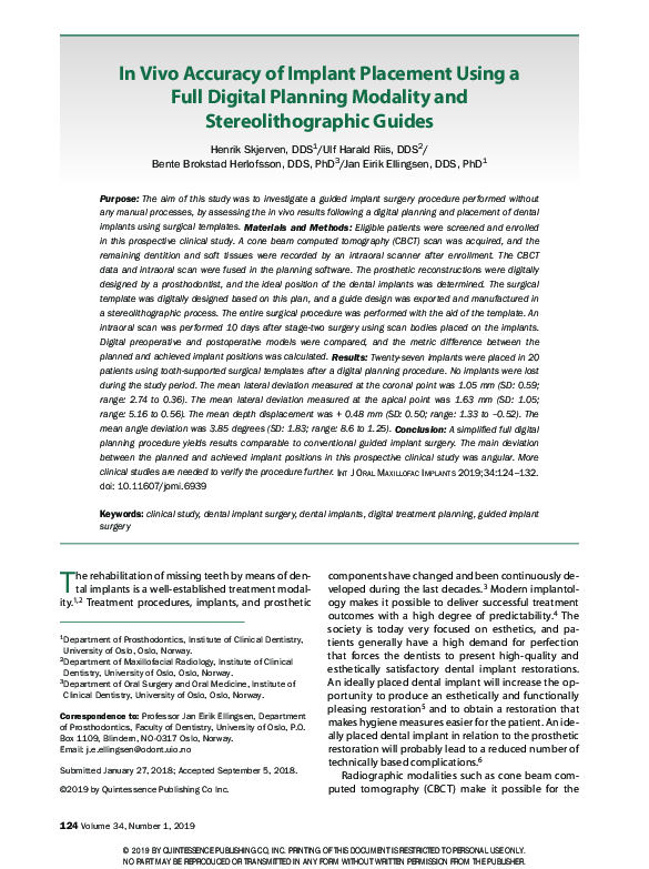 (PDF) In Vivo Accuracy of Implant Placement Using a Full Digital ...