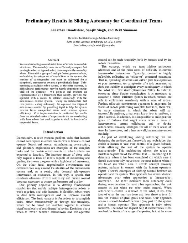 (PDF) Preliminary results in sliding autonomy for assembly by ...