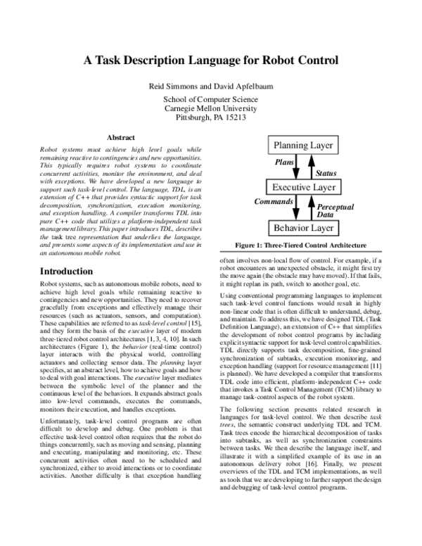 (PDF) A task description language for robot control