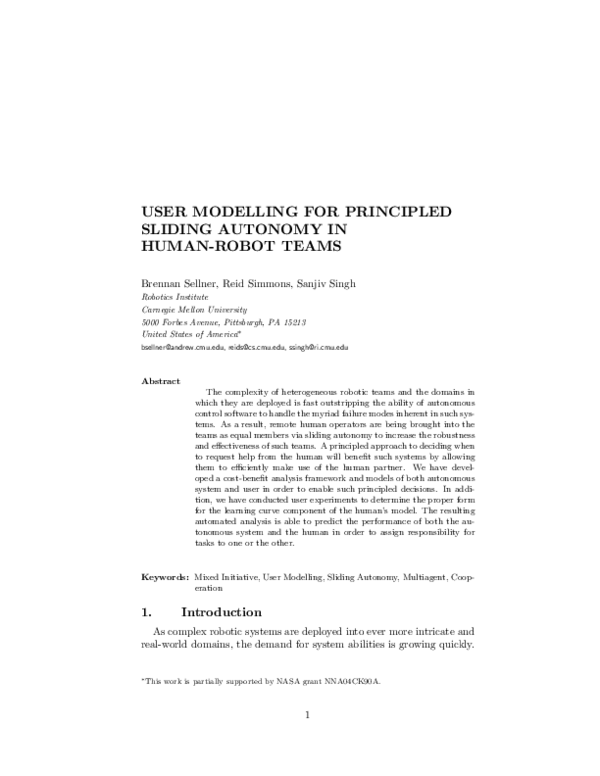(PDF) User Modelling for Principled Sliding Autonomy in Human-Robot Teams
