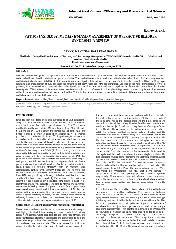 (PDF) Pathophysiology, Mechanism and Management of Overactive Bladder ...
