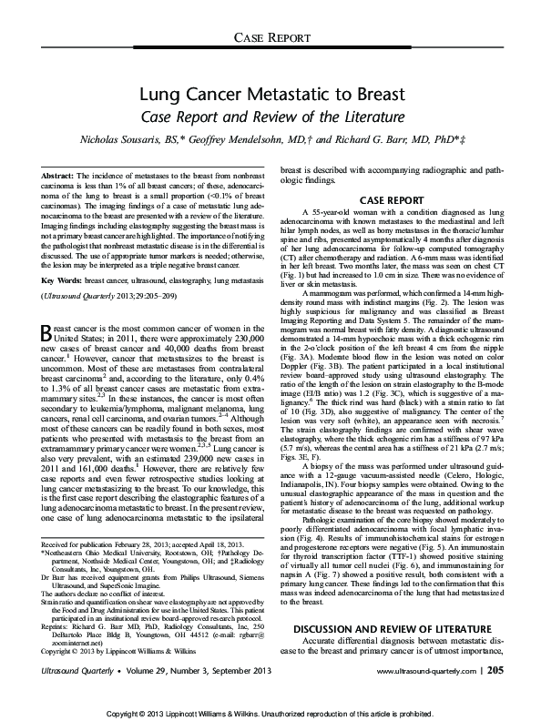 (PDF) Lung Cancer Metastatic to Breast Case Report and Review of the ...