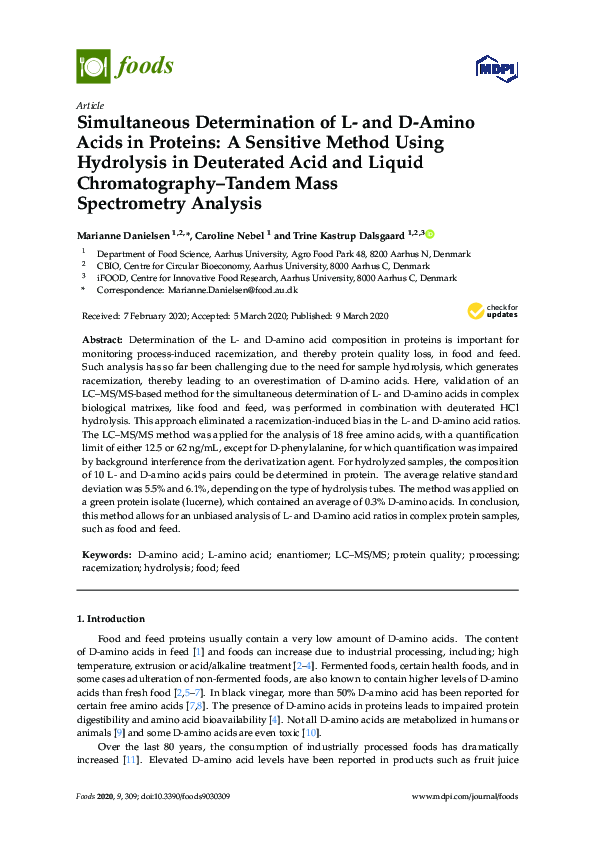 (PDF) Simultaneous Determination of L- and D-Amino Acids in Proteins: A ...