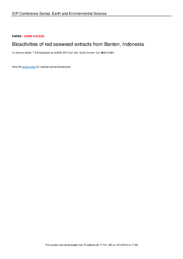 (PDF) Bioactivities of red seaweed extracts from Banten, Indonesia