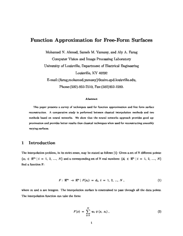 (PDF) Function Approximation for Free-Form Surfaces