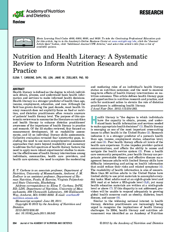 (PDF) Nutrition and health literacy: a systematic review to inform ...