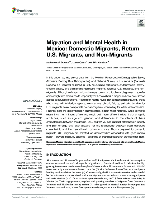 (PDF) Migration and Mental Health in Mexico: Domestic Migrants, Return ...