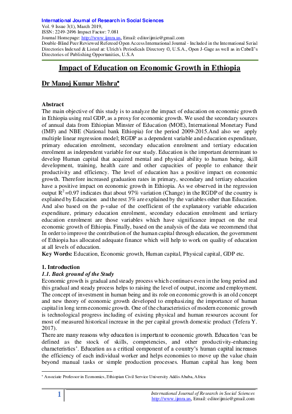 (PDF) Impact of Education on Economic Growth in Ethiopia