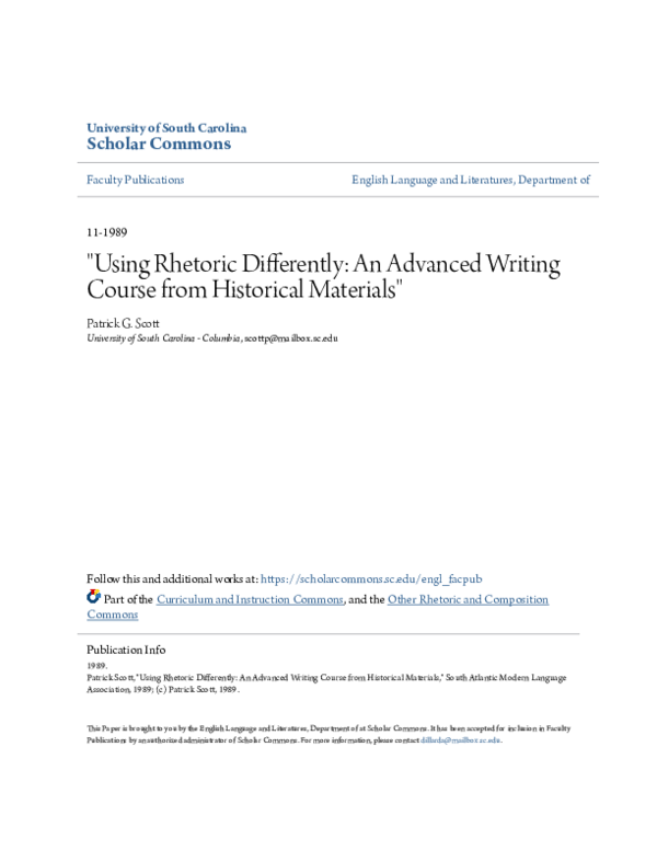 (PDF) Using Rhetoric Differently: An Advanced Writing Course from ...