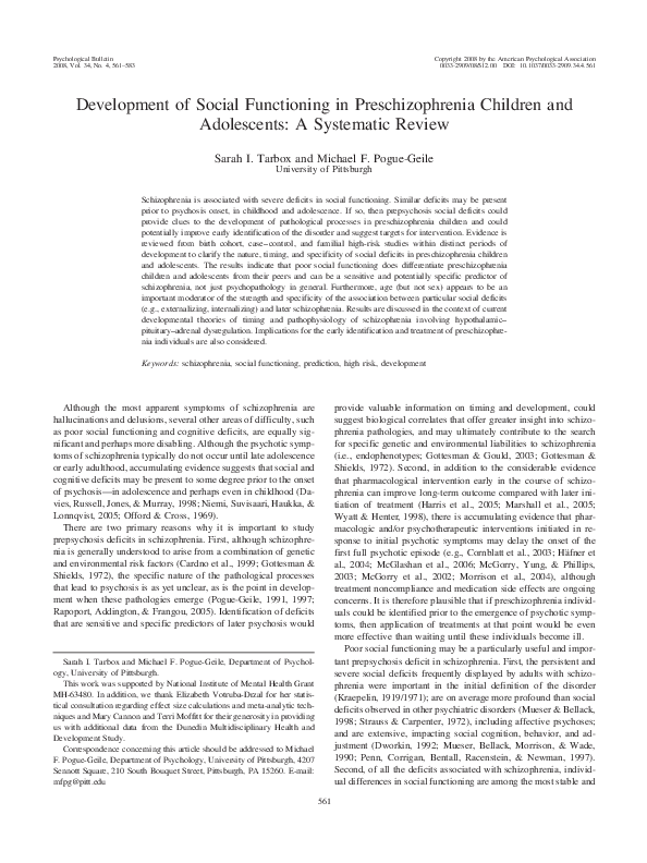 (PDF) Development of Social Functioning in Preschizophrenia Children ...