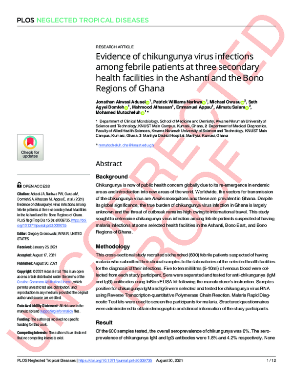 (PDF) Evidence of chikungunya virus infections among febrile patients ...