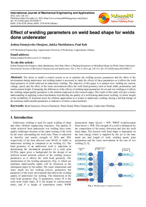 (PDF) Effect of Welding Parameters on Weld Bead Shape for Welds Done ...