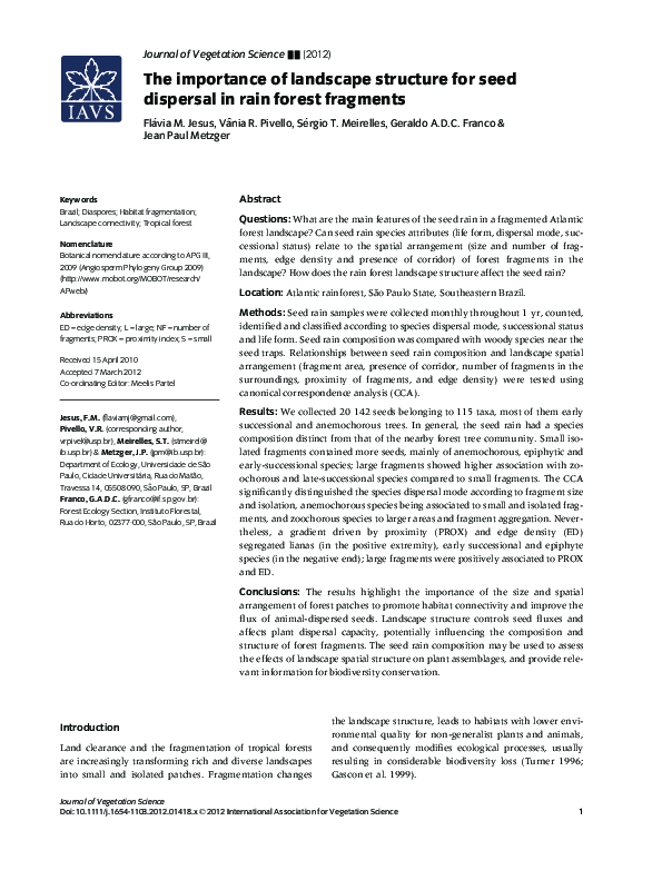 (PDF) The importance of landscape structure for seed dispersal in rain ...