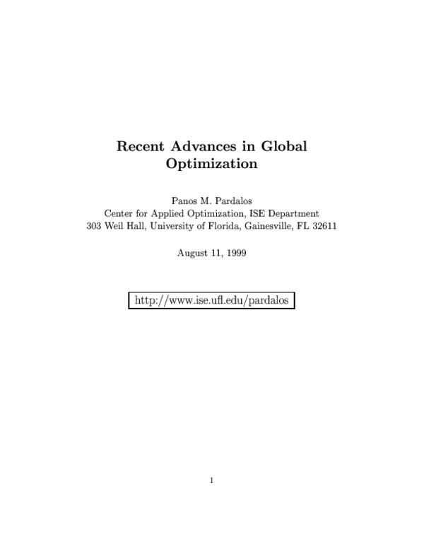 (PDF) Recent advances in global optimization