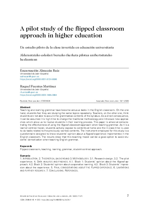 (PDF) A pilot study of the flipped classroom approach in higher education