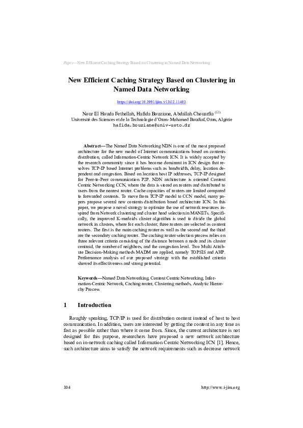 (PDF) New Efficient Caching Strategy based on Clustering in Named Data ...