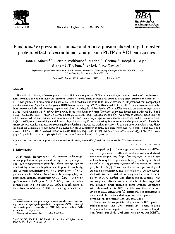 (PDF) Functional expression of human and mouse plasma phospholipid ...