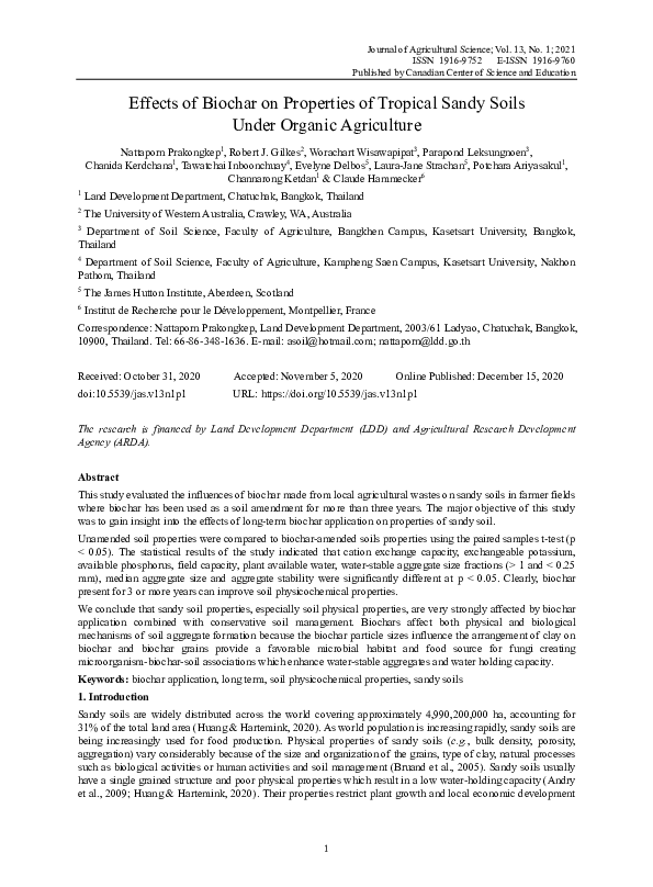 (PDF) Effects of Biochar on Properties of Tropical Sandy Soils Under ...