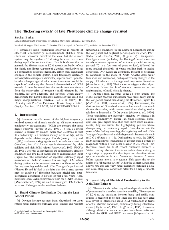 (PDF) The ‘flickering switch’ of late Pleistocene climate change revisited