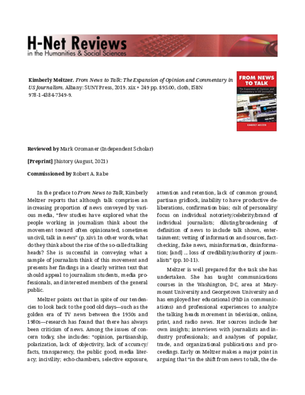 (PDF) From News to Talk: The Expansion of Opinion and Commentary in US ...