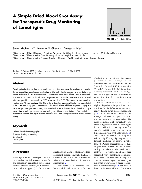 (PDF) A Simple Dried Blood Spot Assay for Therapeutic Drug Monitoring ...