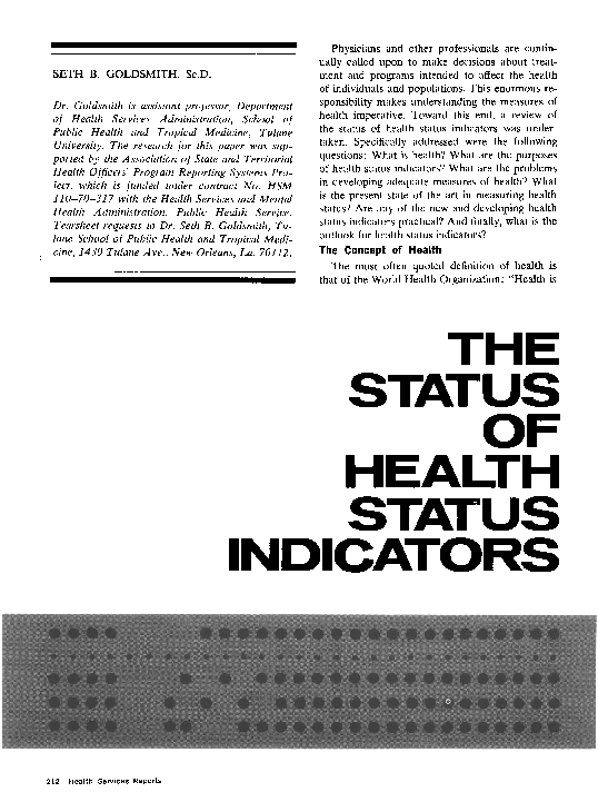 (PDF) The status of health status indicators Seth Goldsmith Academia.edu