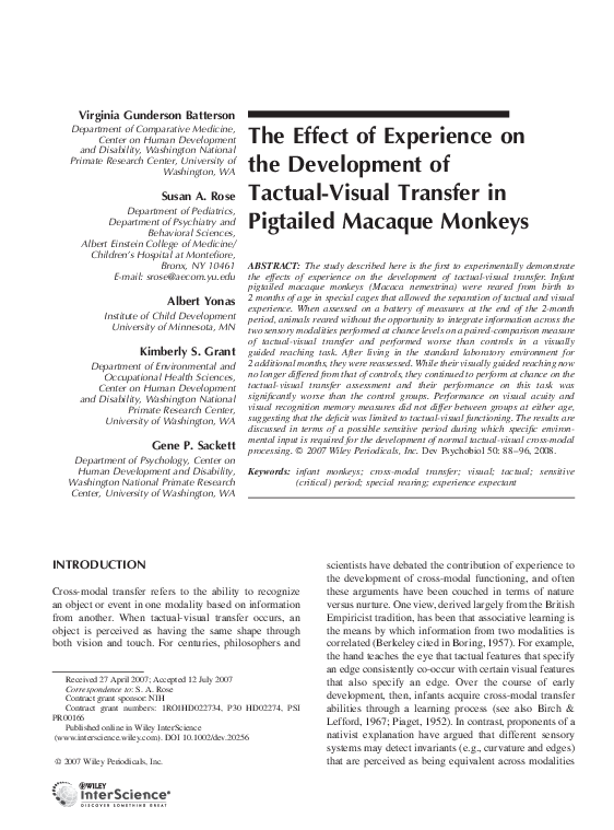 (PDF) The effect of experience on the development of tactual-visual ...