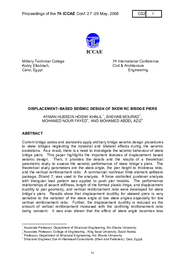 (PDF) Displacement–Based Seismic Design of Skew RC Bridge Piers