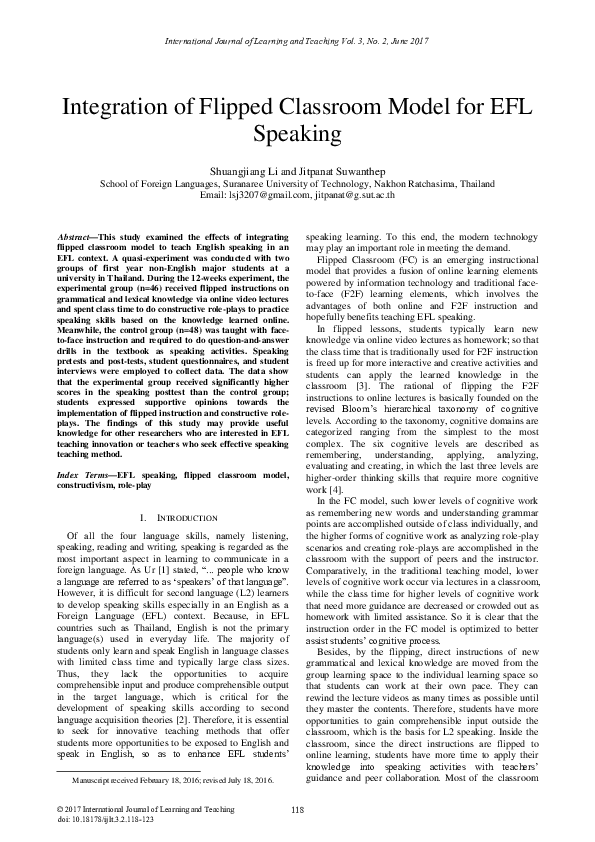 (PDF) Integration of Flipped Classroom Model for EFL Speaking