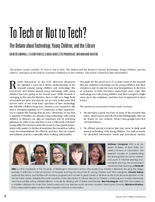(PDF) To Tech or Not to Tech? The Debate about Technology, Young ...