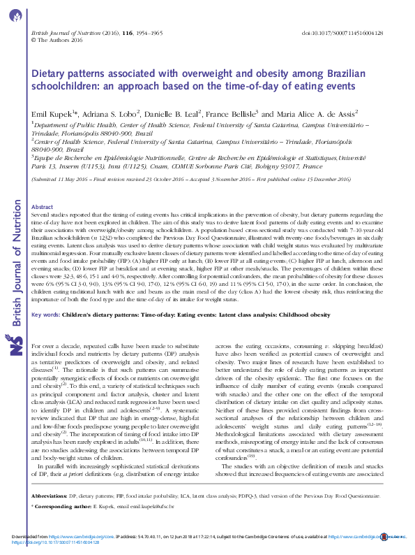 (PDF) Dietary patterns associated with overweight and obesity among ...