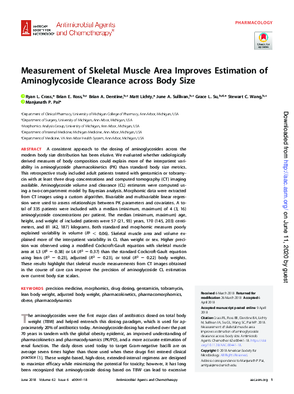 (PDF) Measurement of Skeletal Muscle Area Improves Estimation of ...