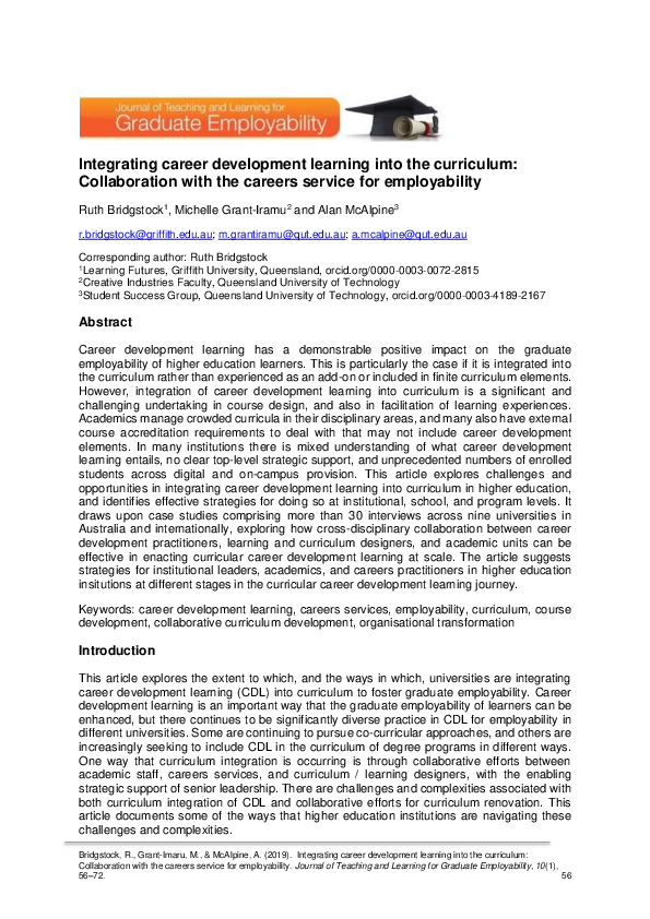 (PDF) Integrating career development learning into the curriculum ...