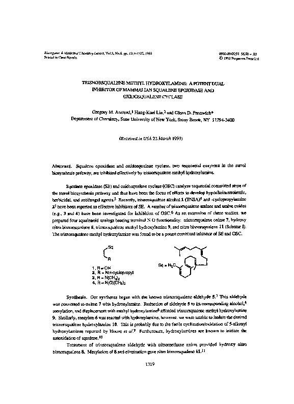 (PDF) Trisnorsqualene methyl hydroxylamine: a potent dual inhibitor of ...